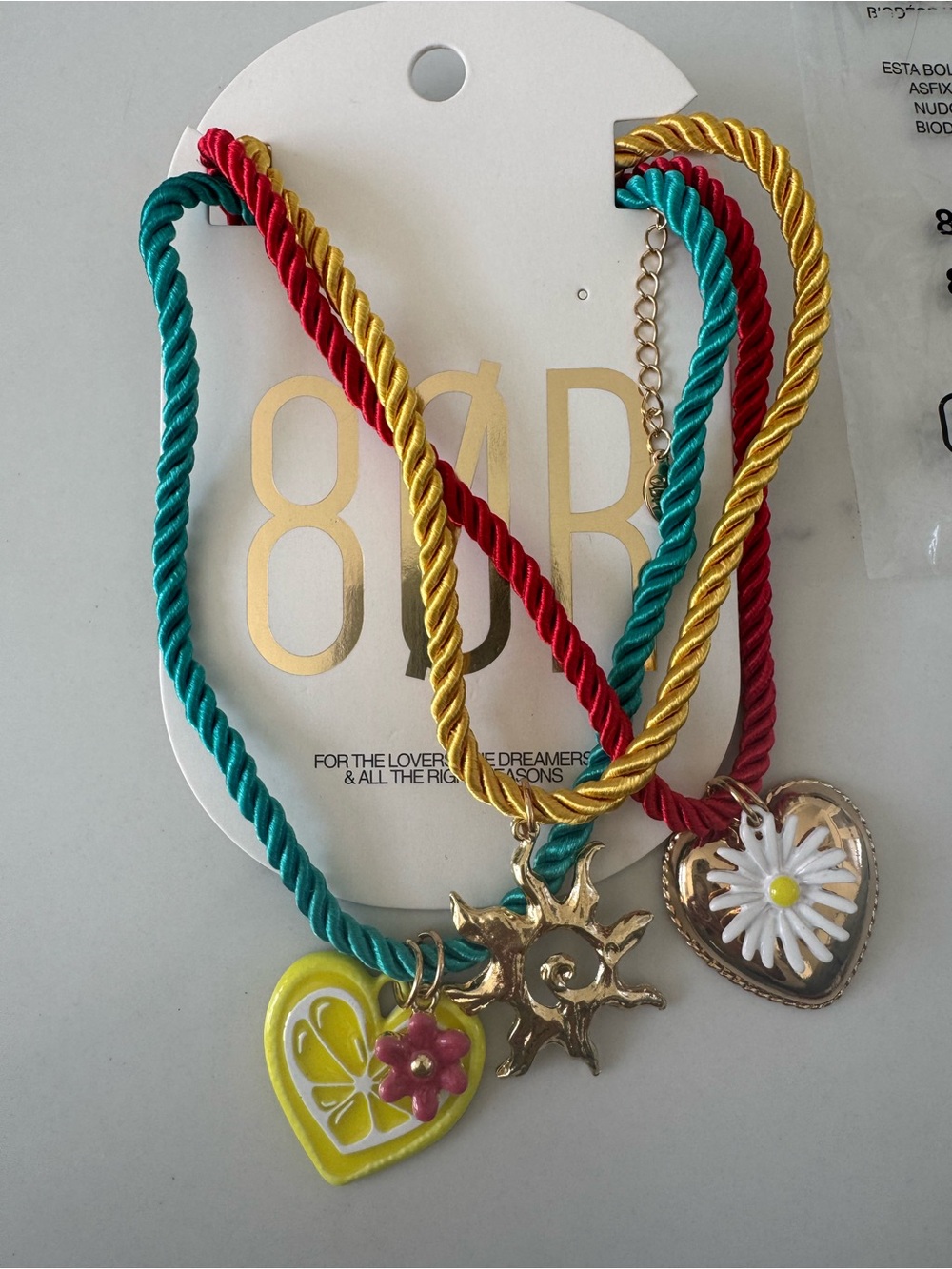 8 Other Reasons Multicolor Charm Necklace Trio - Teal, Red, Yellow, Gold